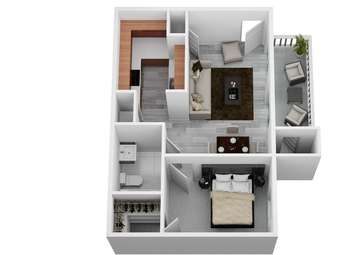 Floor plan for 1 bed, 1 bath, 950 sqft